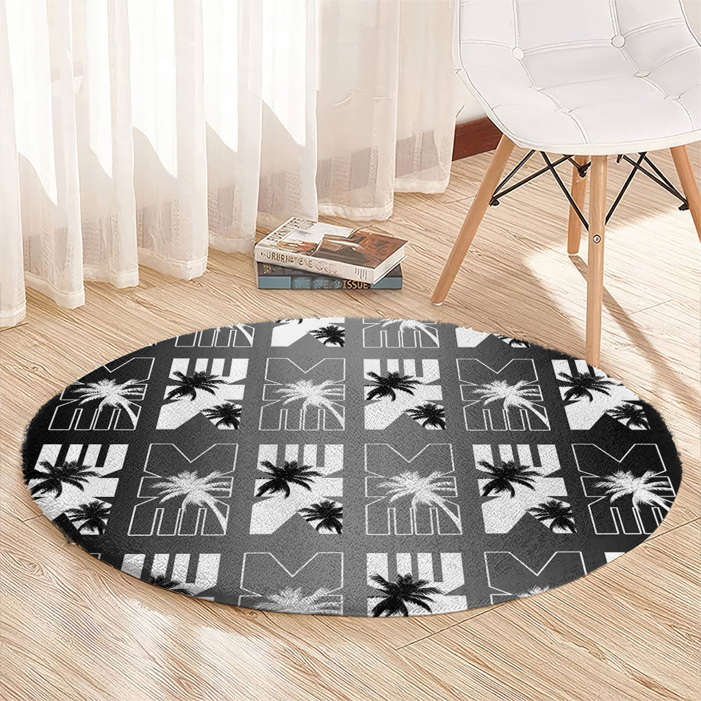 Bula Fiji Round Carpet Black Makare Masi Tapa Pattern LT05 - Polynesian Pride
