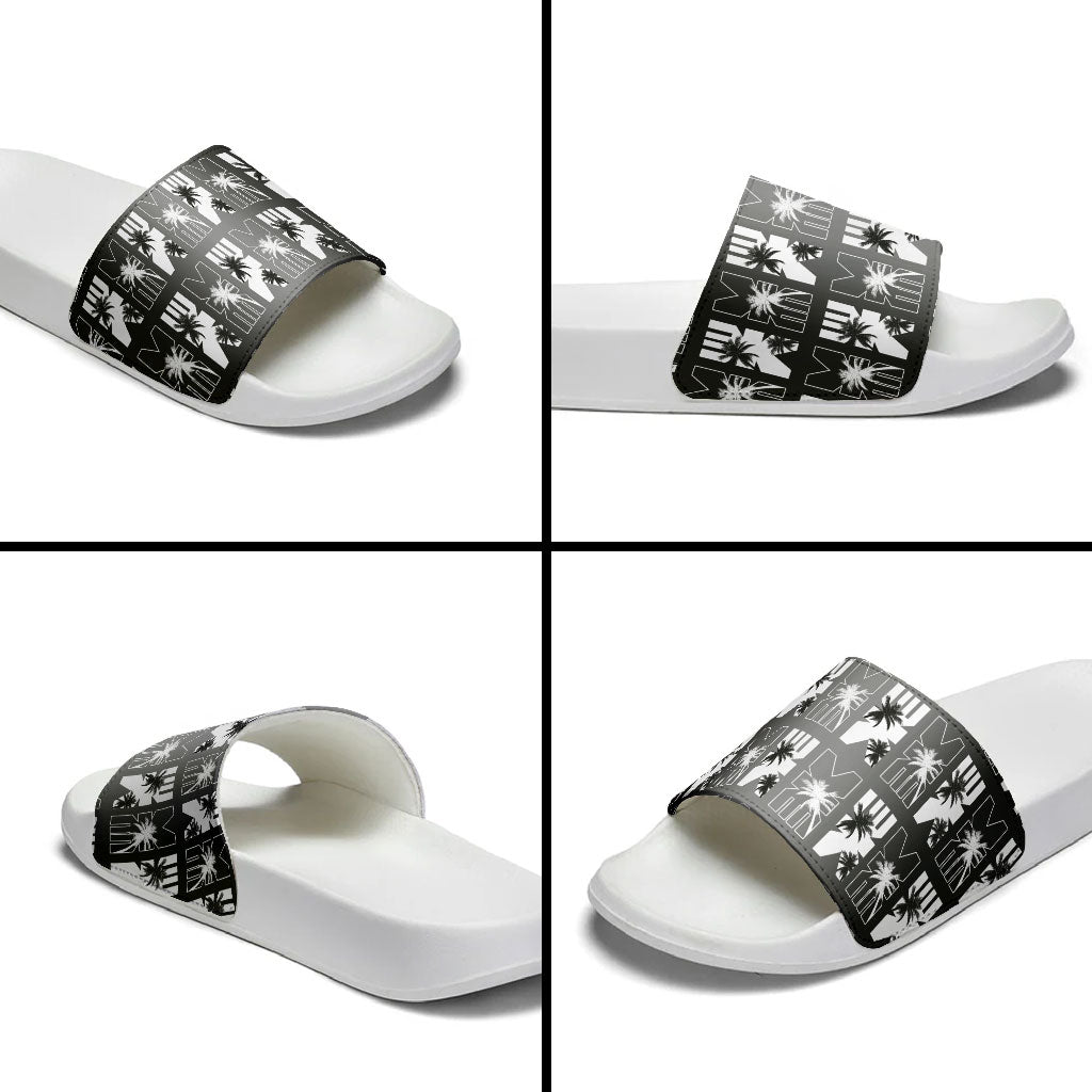 Bula Fiji Slide Sandals Black Makare Masi Tapa Pattern LT05 - Polynesian Pride