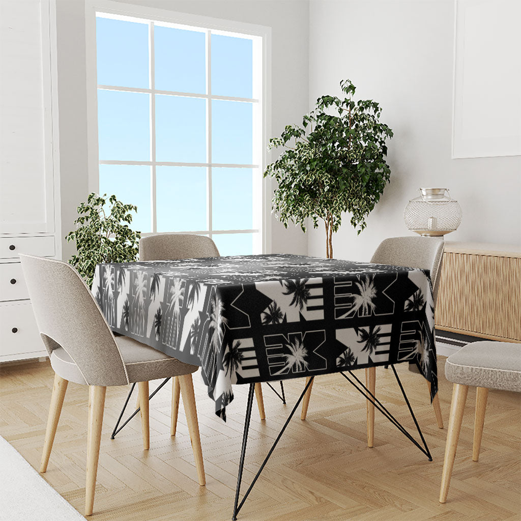 Bula Fiji Tablecloth Black Makare Masi Tapa Pattern LT05 - Polynesian Pride