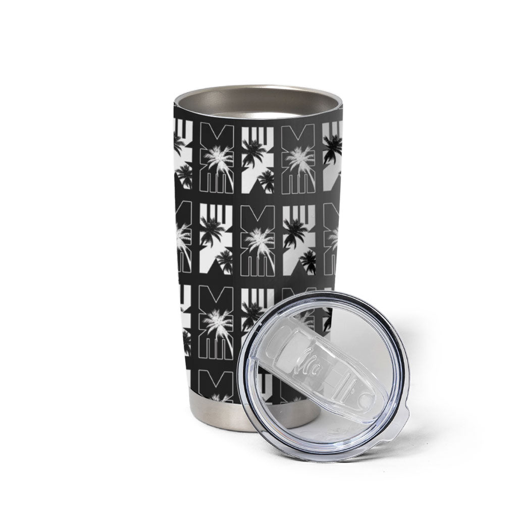 Bula Fiji Tumbler Cup Black Makare Masi Tapa Pattern LT05 - Polynesian Pride