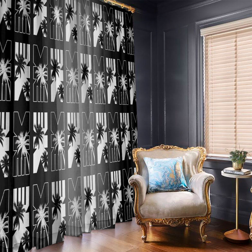 Bula Fiji Window Curtain Black Makare Masi Tapa Pattern LT05 - Polynesian Pride