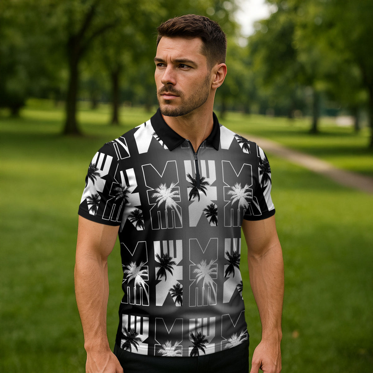 Bula Fiji Zipper Polo Shirt Black Makare Masi Tapa Pattern LT05 - Polynesian Pride