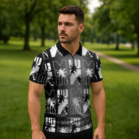 Bula Fiji Zipper Polo Shirt Black Makare Masi Tapa Pattern LT05 - Polynesian Pride