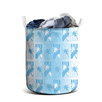 Bula Fiji Laundry Basket White Makare Masi Tapa Pattern LT05 - Polynesian Pride