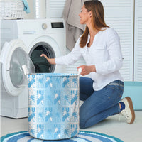 Bula Fiji Laundry Basket White Makare Masi Tapa Pattern LT05 - Polynesian Pride