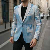 Bula Fiji Blazer White Makare Masi Tapa Pattern LT05 - Polynesian Pride
