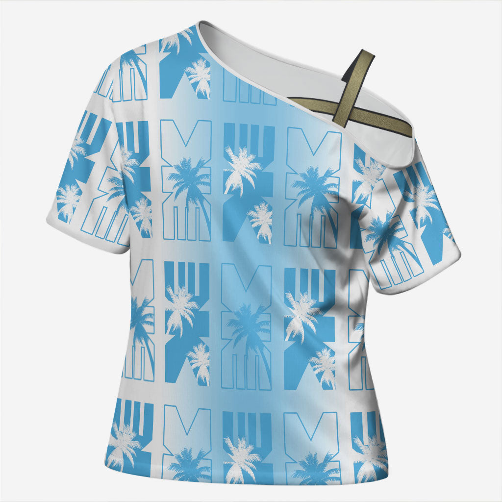 Bula Fiji Cross Shoulder Shirt White Makare Masi Tapa Pattern LT05 Female White - Polynesian Pride