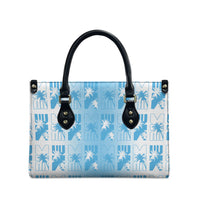 Bula Fiji Leather Bag White Makare Masi Tapa Pattern LT05 - Polynesian Pride