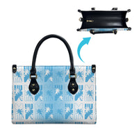 Bula Fiji Leather Bag White Makare Masi Tapa Pattern LT05 - Polynesian Pride