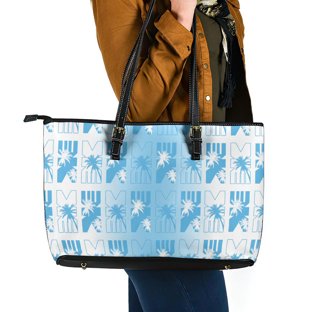 Bula Fiji Leather Tote Bag White Makare Masi Tapa Pattern LT05 - Polynesian Pride