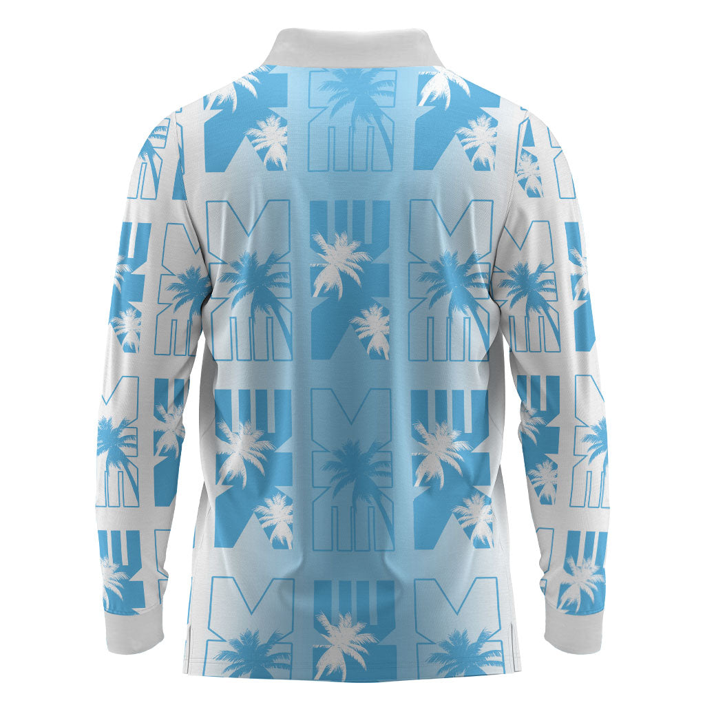 Bula Fiji Long Sleeve Polo Shirt White Makare Masi Tapa Pattern LT05 - Polynesian Pride