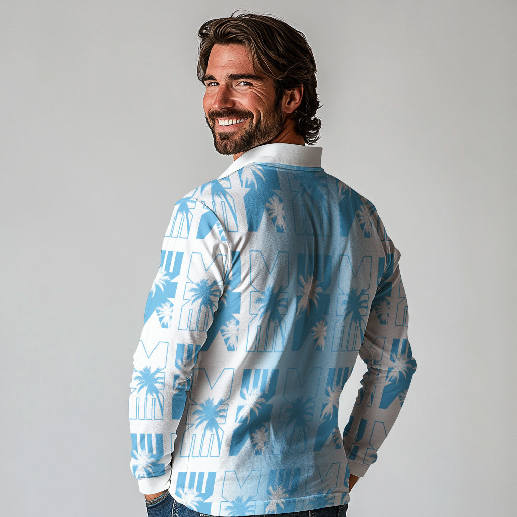 Bula Fiji Long Sleeve Polo Shirt White Makare Masi Tapa Pattern LT05 - Polynesian Pride