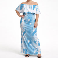Bula Fiji Off Shoulder Maxi Dress White Makare Masi Tapa Pattern LT05 Women White - Polynesian Pride