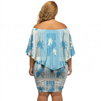 Bula Fiji Off Shoulder Short Dress White Makare Masi Tapa Pattern LT05 - Polynesian Pride