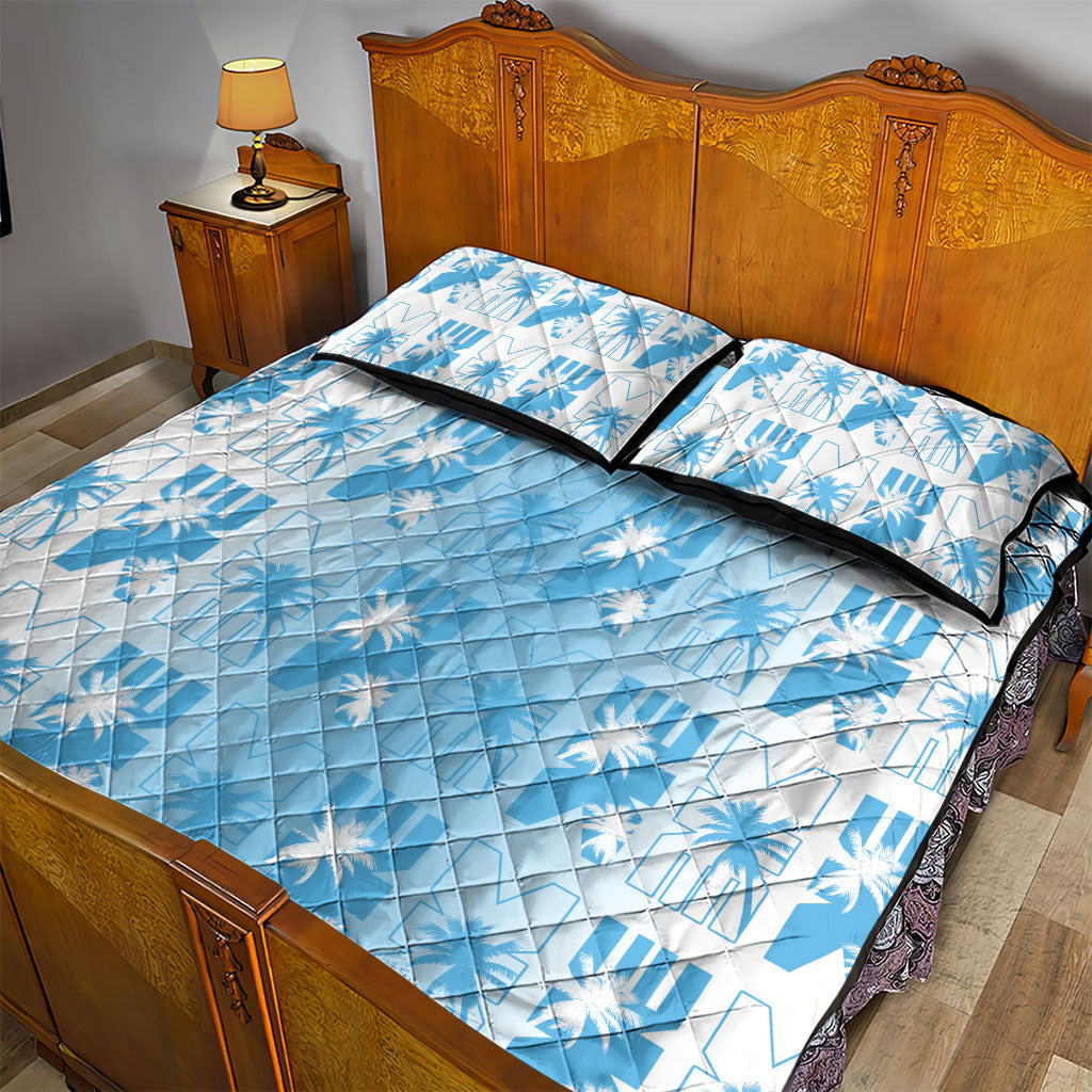 Bula Fiji Quilt Bed Set White Makare Masi Tapa Pattern LT05 - Polynesian Pride
