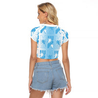 Bula Fiji Raglan Cropped T Shirt White Makare Masi Tapa Pattern LT05 - Polynesian Pride