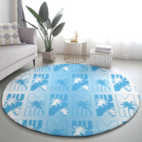 Bula Fiji Round Carpet White Makare Masi Tapa Pattern LT05 - Polynesian Pride