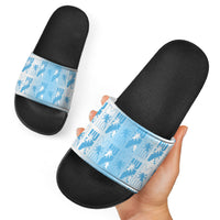 Bula Fiji Slide Sandals White Makare Masi Tapa Pattern LT05 - Polynesian Pride