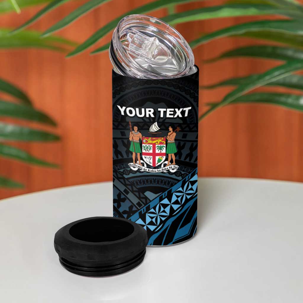 Personalised Happy Fiji Day 1970 Can Cooler Tumbler Flag Grunge Style