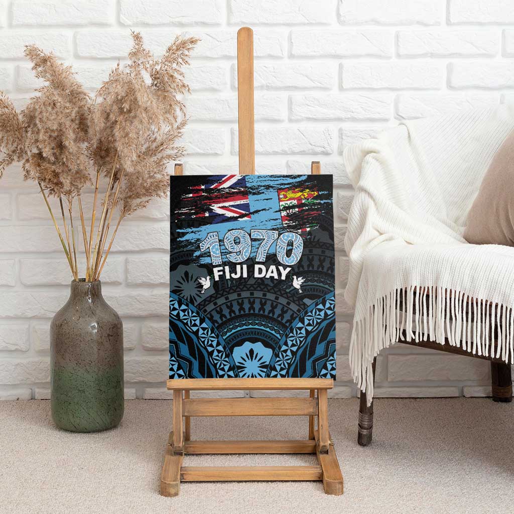 Happy Fiji Day 1970 Canvas Wall Art Flag Grunge Style