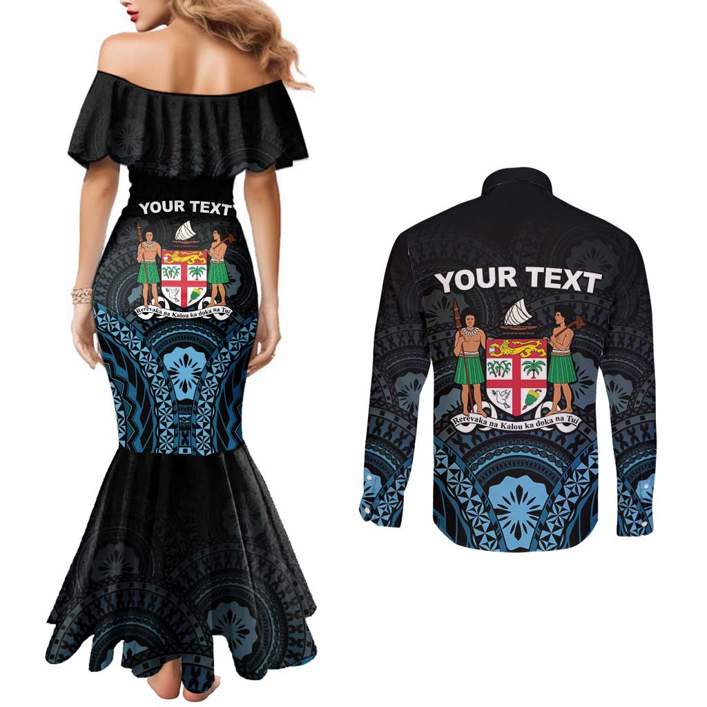 Personalised Happy Fiji Day 1970 Couples Matching Mermaid Dress and Long Sleeve Button Shirt Flag Grunge Style LT05 - Polynesian Pride