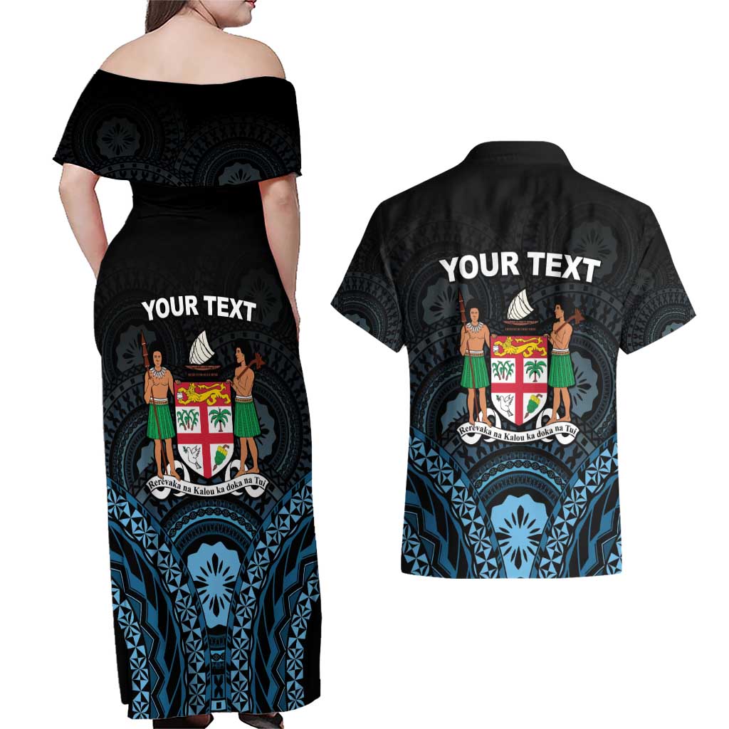 Personalised Happy Fiji Day 1970 Couples Matching Off Shoulder Maxi Dress and Hawaiian Shirt Flag Grunge Style LT05 - Polynesian Pride