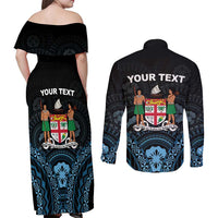 Personalised Happy Fiji Day 1970 Couples Matching Off Shoulder Maxi Dress and Long Sleeve Button Shirt Flag Grunge Style LT05 - Polynesian Pride