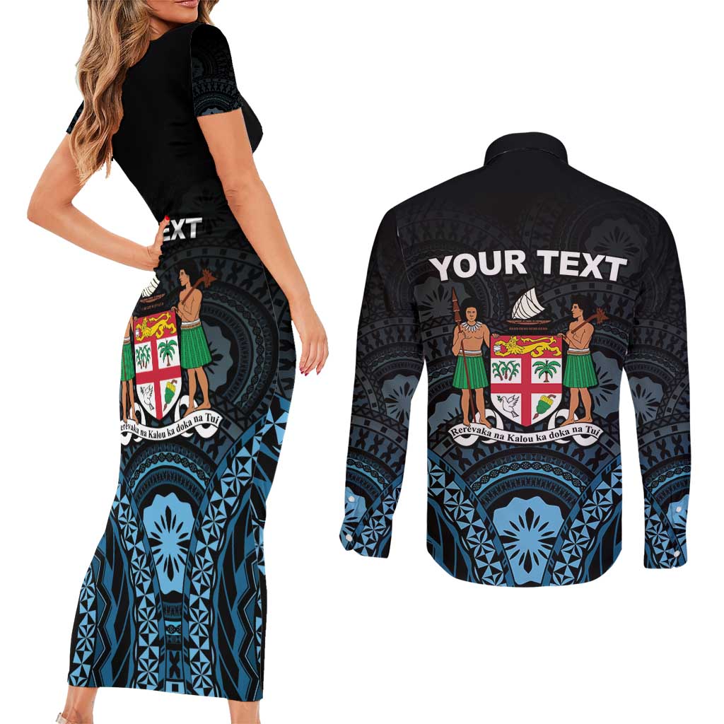 Personalised Happy Fiji Day 1970 Couples Matching Short Sleeve Bodycon Dress and Long Sleeve Button Shirt Flag Grunge Style LT05 - Polynesian Pride