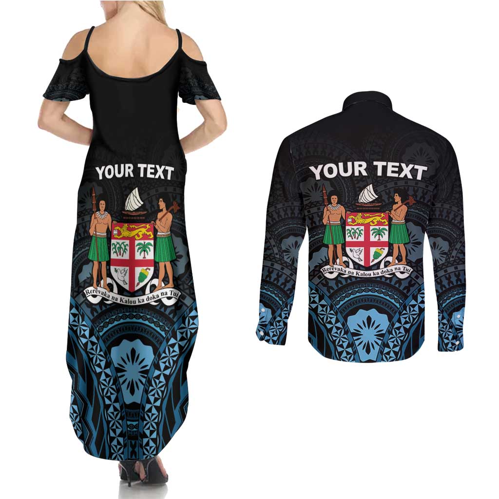 Personalised Happy Fiji Day 1970 Couples Matching Summer Maxi Dress and Long Sleeve Button Shirt Flag Grunge Style LT05 - Polynesian Pride