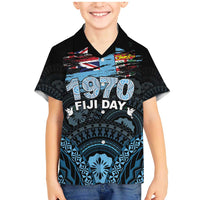 Personalised Happy Fiji Day 1970 Family Matching Mermaid Dress and Hawaiian Shirt Flag Grunge Style LT05 Son's Shirt Black - Polynesian Pride