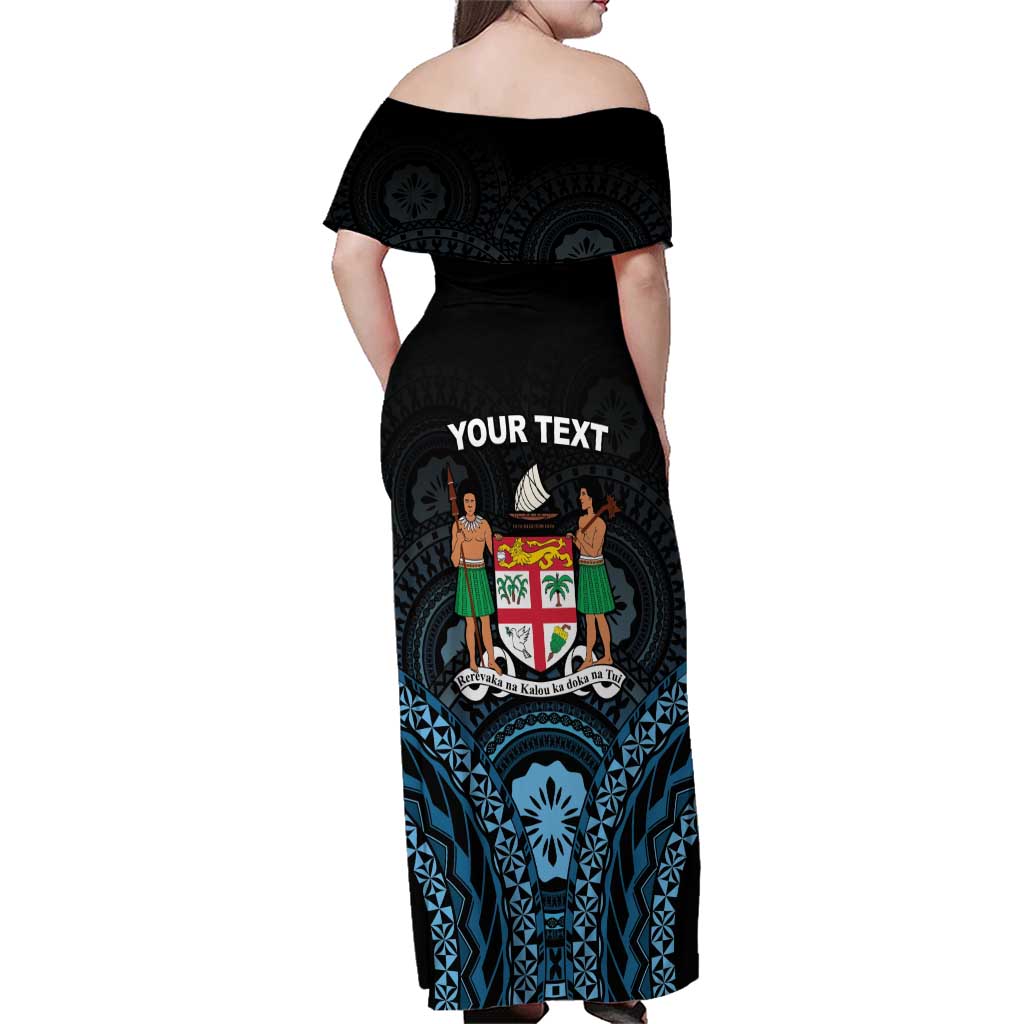 Personalised Happy Fiji Day 1970 Family Matching Off Shoulder Maxi Dress and Hawaiian Shirt Flag Grunge Style LT05 - Polynesian Pride