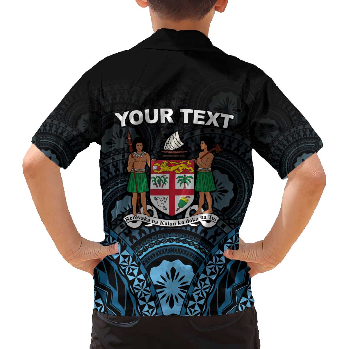 Personalised Happy Fiji Day 1970 Family Matching Off Shoulder Short Dress and Hawaiian Shirt Flag Grunge Style LT05 - Polynesian Pride