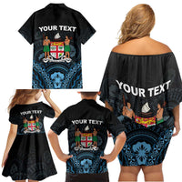 Personalised Happy Fiji Day 1970 Family Matching Off Shoulder Short Dress and Hawaiian Shirt Flag Grunge Style LT05 - Polynesian Pride