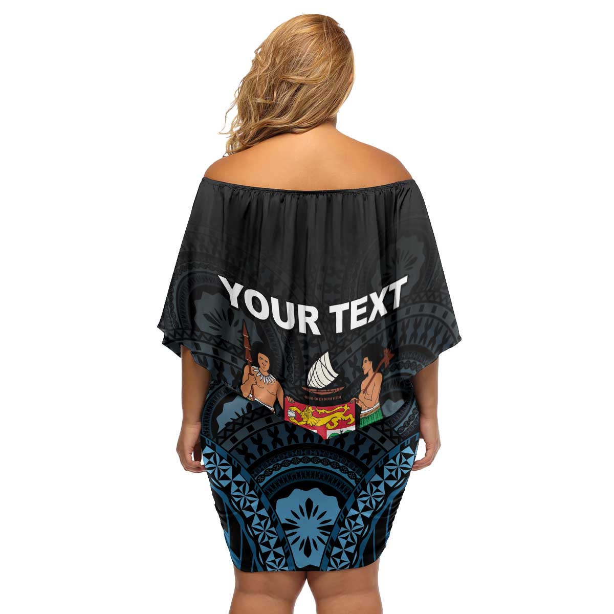 Personalised Happy Fiji Day 1970 Family Matching Off Shoulder Short Dress and Hawaiian Shirt Flag Grunge Style LT05 - Polynesian Pride
