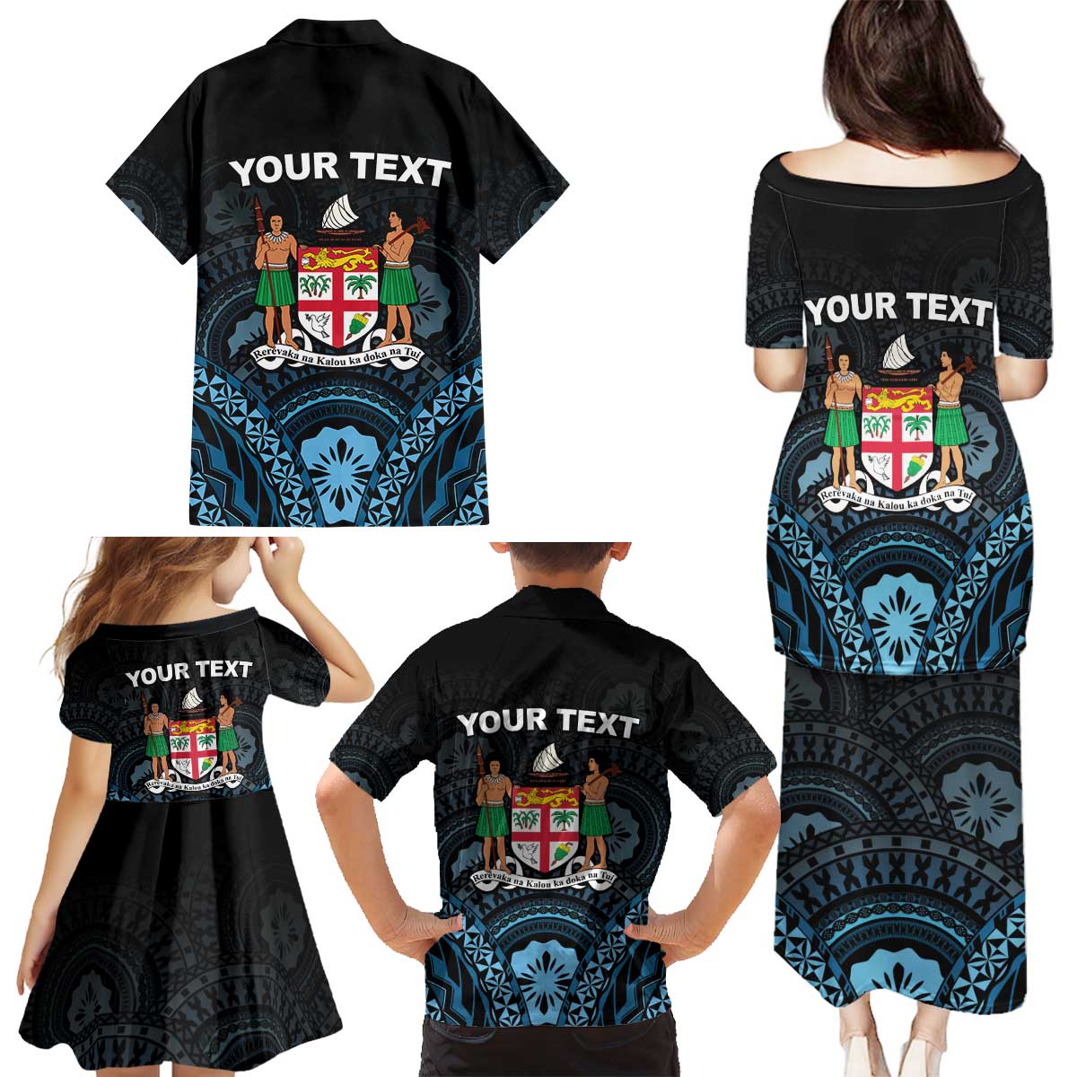 Personalised Happy Fiji Day 1970 Family Matching Puletasi and Hawaiian Shirt Flag Grunge Style LT05 - Polynesian Pride
