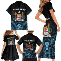 Personalised Happy Fiji Day 1970 Family Matching Short Sleeve Bodycon Dress and Hawaiian Shirt Flag Grunge Style LT05 - Polynesian Pride