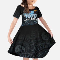 Personalised Happy Fiji Day 1970 Family Matching Tank Maxi Dress and Hawaiian Shirt Flag Grunge Style LT05 Daughter's Dress Black - Polynesian Pride