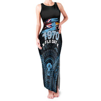 Personalised Happy Fiji Day 1970 Family Matching Tank Maxi Dress and Hawaiian Shirt Flag Grunge Style LT05 Mom's Dress Black - Polynesian Pride