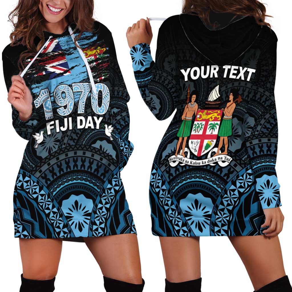Personalised Happy Fiji Day 1970 Hoodie Dress Flag Grunge Style LT05 - Polynesian Pride