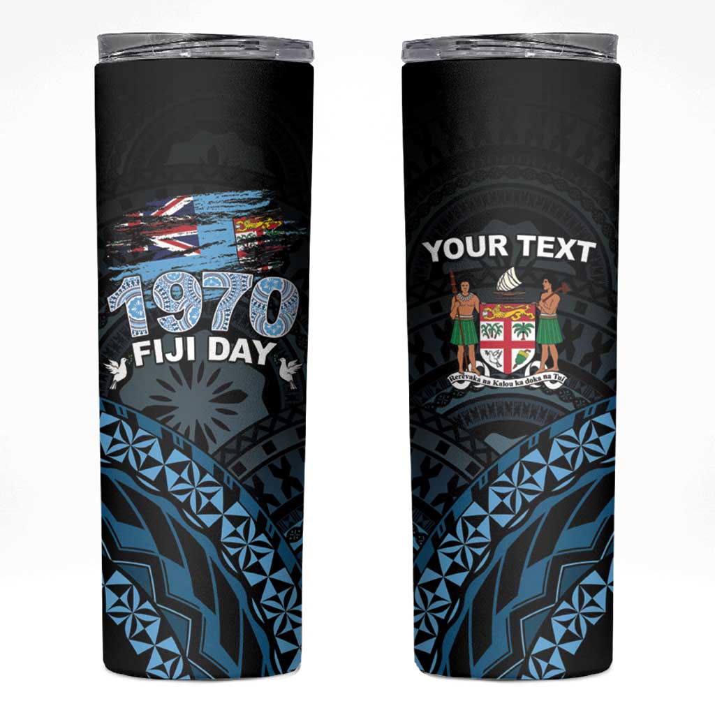 Personalised Happy Fiji Day 1970 Skinny Tumbler Flag Grunge Style LT05 Black - Polynesian Pride