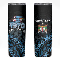 Personalised Happy Fiji Day 1970 Skinny Tumbler Flag Grunge Style LT05 Black - Polynesian Pride
