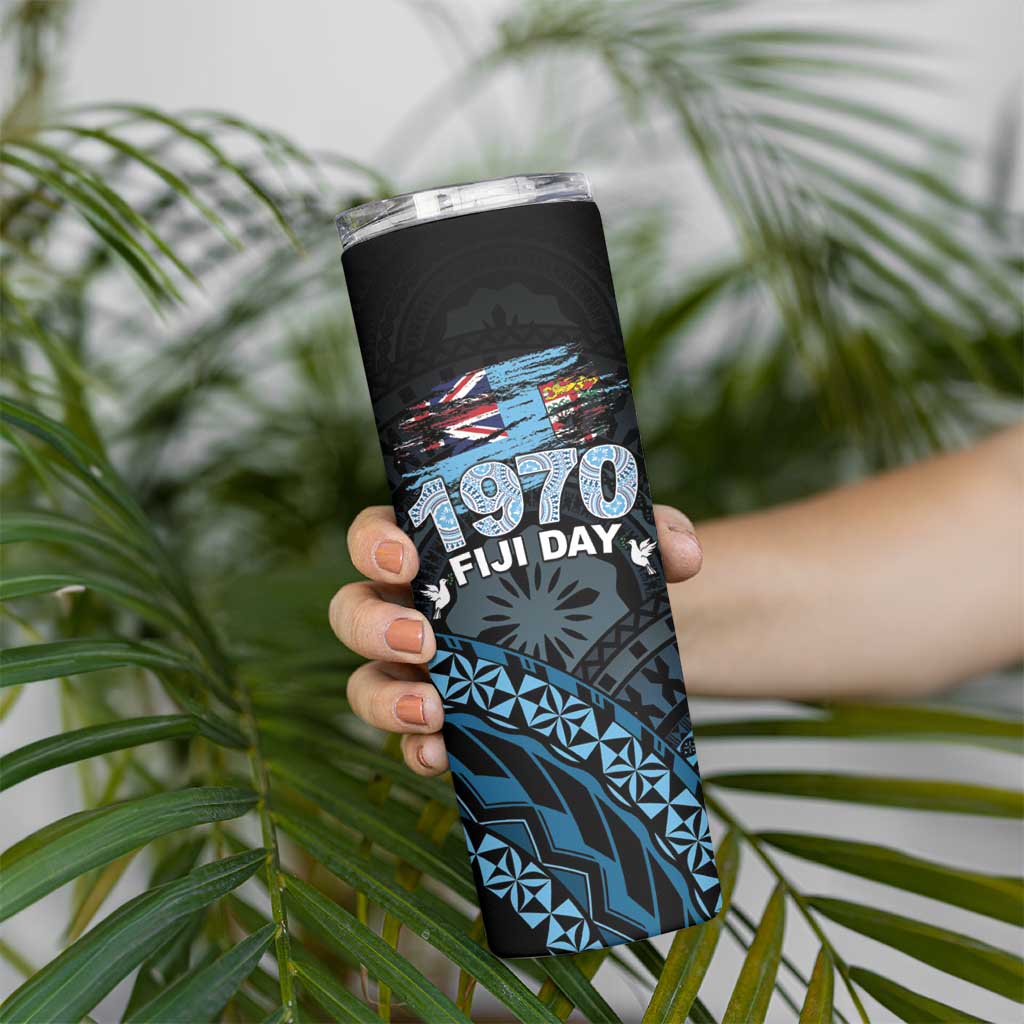 Personalised Happy Fiji Day 1970 Skinny Tumbler Flag Grunge Style LT05 - Polynesian Pride