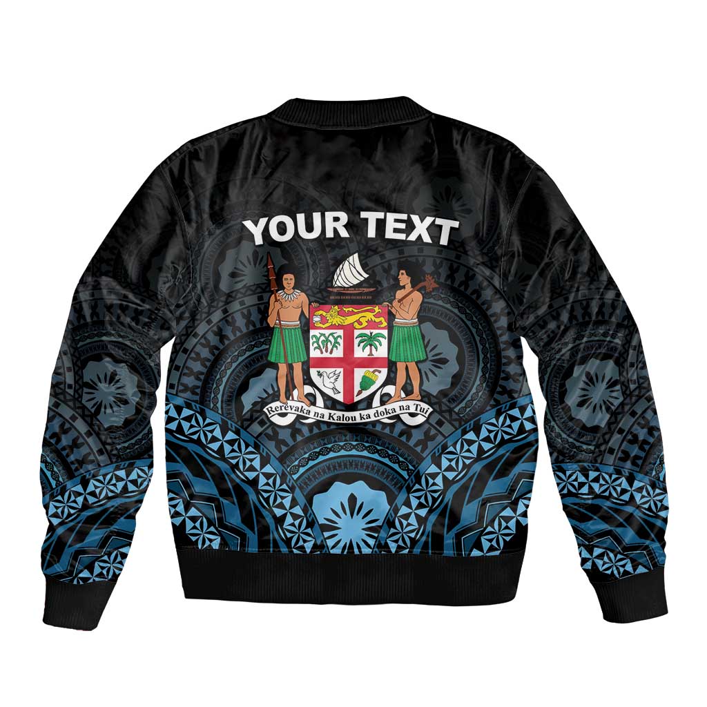 Personalised Happy Fiji Day 1970 Sleeve Zip Bomber Jacket Flag Grunge Style