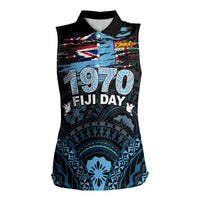 Personalised Happy Fiji Day 1970 Women Sleeveless Polo Shirt Flag Grunge Style LT05 Female Black - Polynesian Pride
