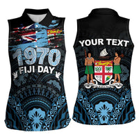 Personalised Happy Fiji Day 1970 Women Sleeveless Polo Shirt Flag Grunge Style LT05 - Polynesian Pride