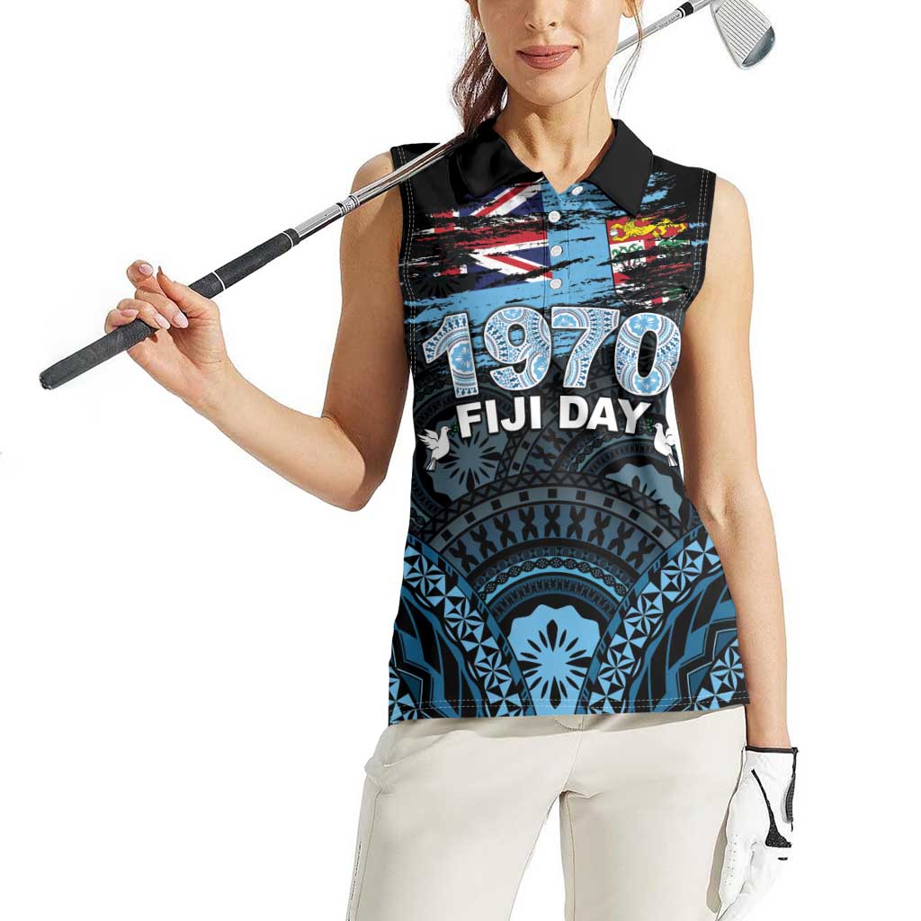Personalised Happy Fiji Day 1970 Women Sleeveless Polo Shirt Flag Grunge Style LT05 - Polynesian Pride