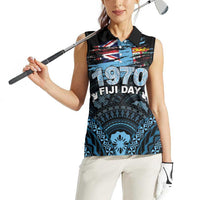 Personalised Happy Fiji Day 1970 Women Sleeveless Polo Shirt Flag Grunge Style LT05 - Polynesian Pride