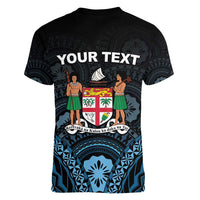Personalised Happy Fiji Day 1970 Women V-Neck T-Shirt Flag Grunge Style LT05 - Polynesian Pride