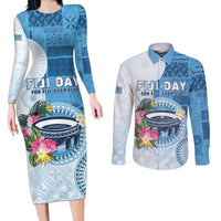 Fiji Day Couples Matching Long Sleeve Bodycon Dress and Long Sleeve Button Shirt Proud To Be Fijian LT05 Blue - Polynesian Pride