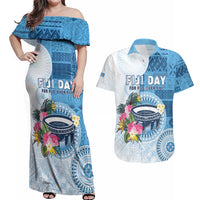 Fiji Day Couples Matching Off Shoulder Maxi Dress and Hawaiian Shirt Proud To Be Fijian LT05 Blue - Polynesian Pride